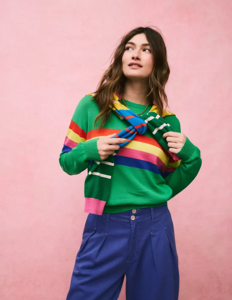 Lara Relaxed Cotton Jumper-Bright Green Chest Stripe-Boden Best Sale