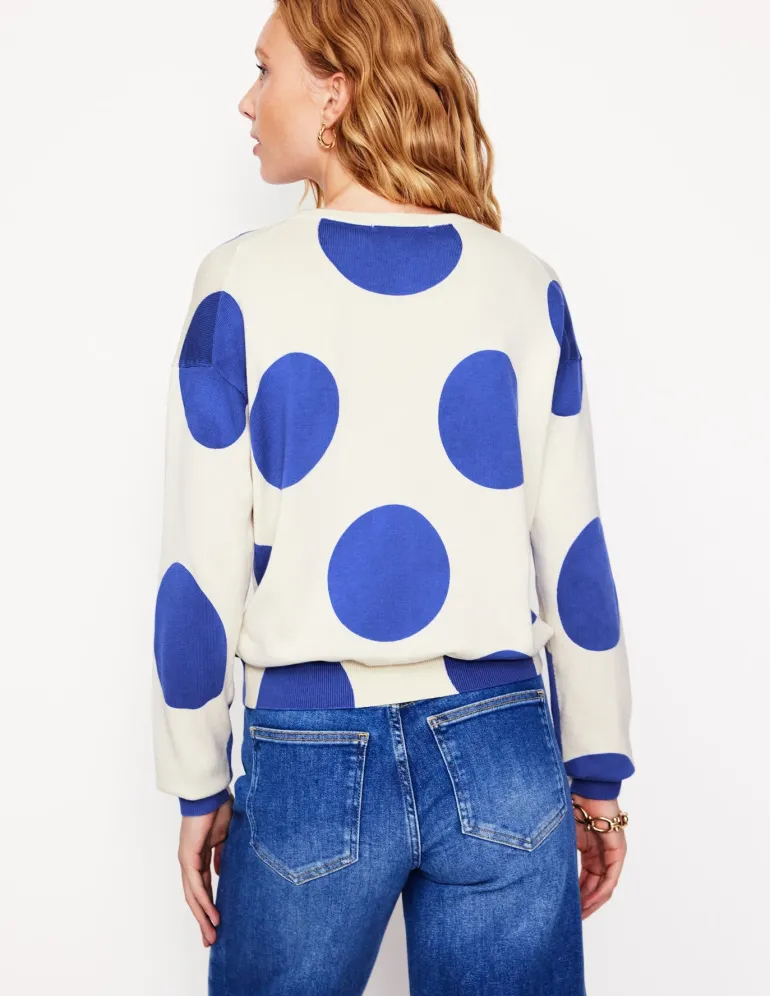 Lara Relaxed Cotton Jumper-Ivory/ Bright Blue Spot-Boden New