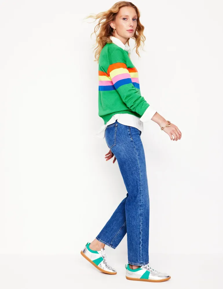 Lara Relaxed Cotton Jumper-Bright Green Chest Stripe-Boden Best Sale