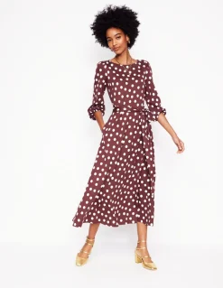 Leandra Jersey Midi Dress-Chestnut, Abstract Dot-Boden Discount