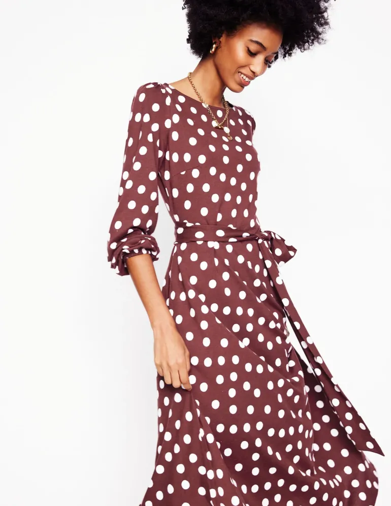 Leandra Jersey Midi Dress-Chestnut, Abstract Dot-Boden Discount