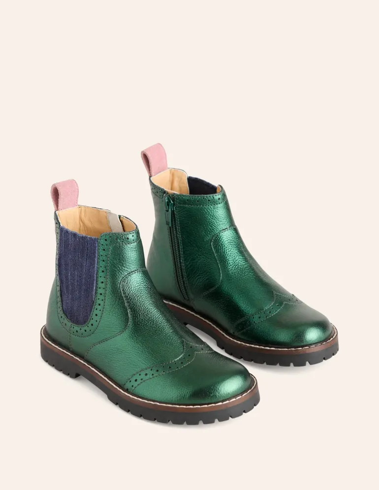 Leather Chelsea Boots-Metallic Green-Boden Store