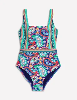 Lefkada Square Neck Swimsuit-Multi, Meadow Paisley-Boden Cheap