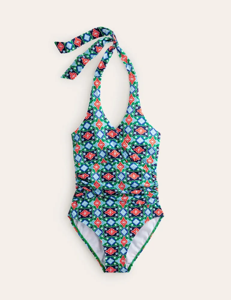 Levanzo Halter Swimsuit-Green Tambourine, Coastal Tile-Boden Store