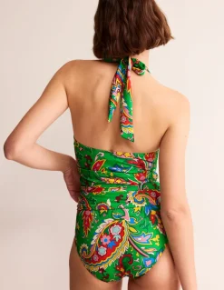 Levanzo Halter Swimsuit-Kelly Green, Paisley Azure-Boden Flash Sale