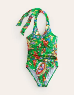Levanzo Halter Swimsuit-Kelly Green, Paisley Azure-Boden Flash Sale