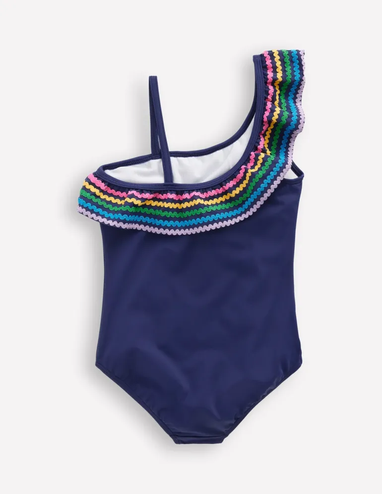 Lila One Shoulder Swimsuit-College Navy Ric Rac-Boden Fashion
