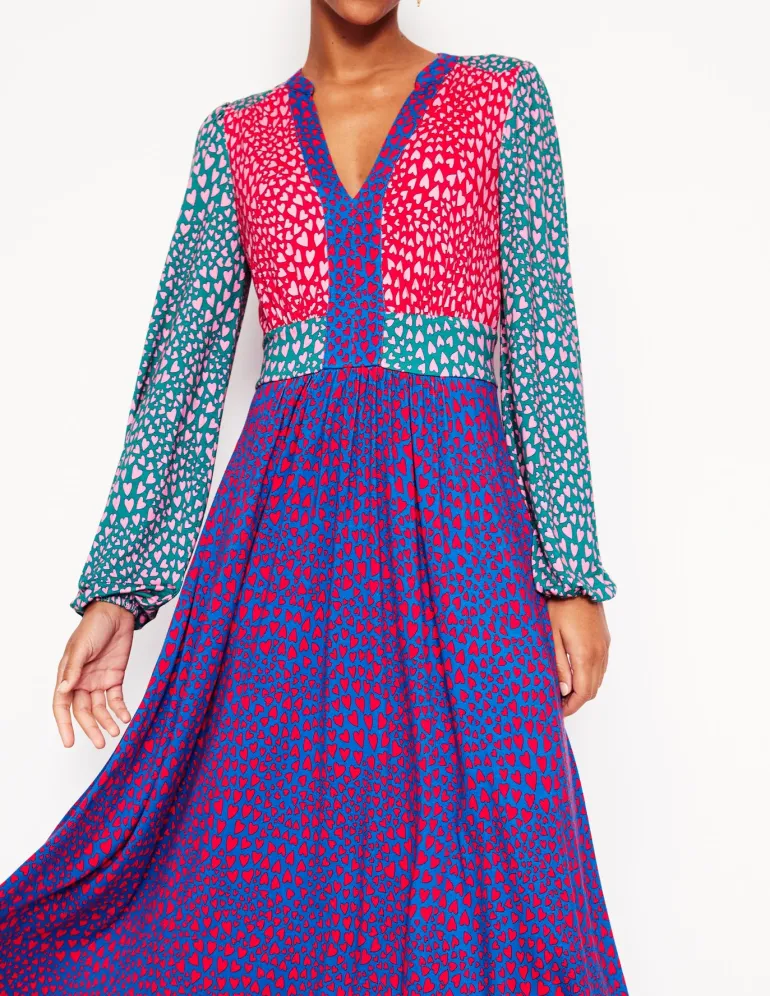 Lily Long Sleeve Midi Dress-Multi, Heart Cluster-Boden Outlet