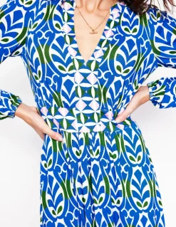 Lily Long Sleeve Midi Dress-Gallery Blue, Leaf Terrace-Boden Cheap