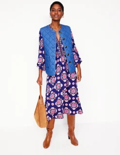 Lily Long Sleeve Midi Dress-Starboard Blue, Meadow Posy-Boden Best