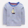 Long Sleeve Appliqué T-shirt-Ivory and Blue Heron Stripe-Boden Cheap