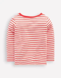 Long Sleeve Appliqué T-shirt-Soft Ivory and Jam Red Stripe-Boden Flash Sale