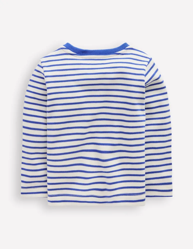 Long Sleeve Appliqué T-shirt-Ivory and Blue Heron Stripe-Boden Cheap