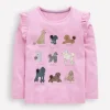 Long Sleeve Frill Logo Top-Bubblegum Pink Dogs-Boden Clearance