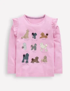 Long Sleeve Frill Logo Top-Bubblegum Pink Dogs-Boden Clearance
