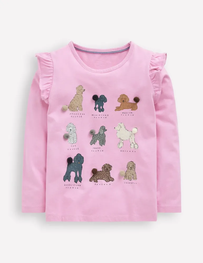 Long Sleeve Frill Logo Top-Bubblegum Pink Dogs-Boden Clearance