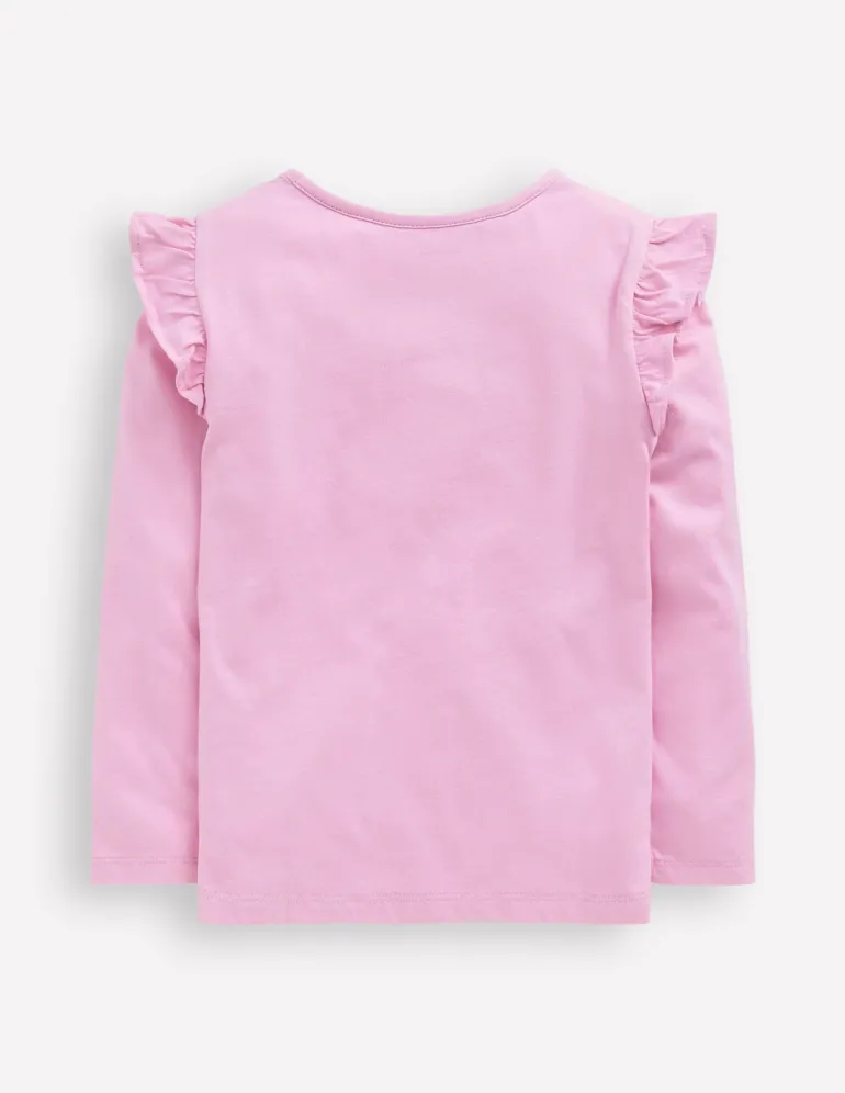 Long Sleeve Frill Logo Top-Bubblegum Pink Dogs-Boden Clearance