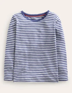 Long Sleeve Pointelle Top-Starboard Blue/Soft Ivory-Boden Shop