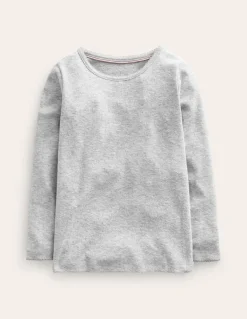 Long Sleeve Pointelle Top-Grey Marl-Boden Fashion