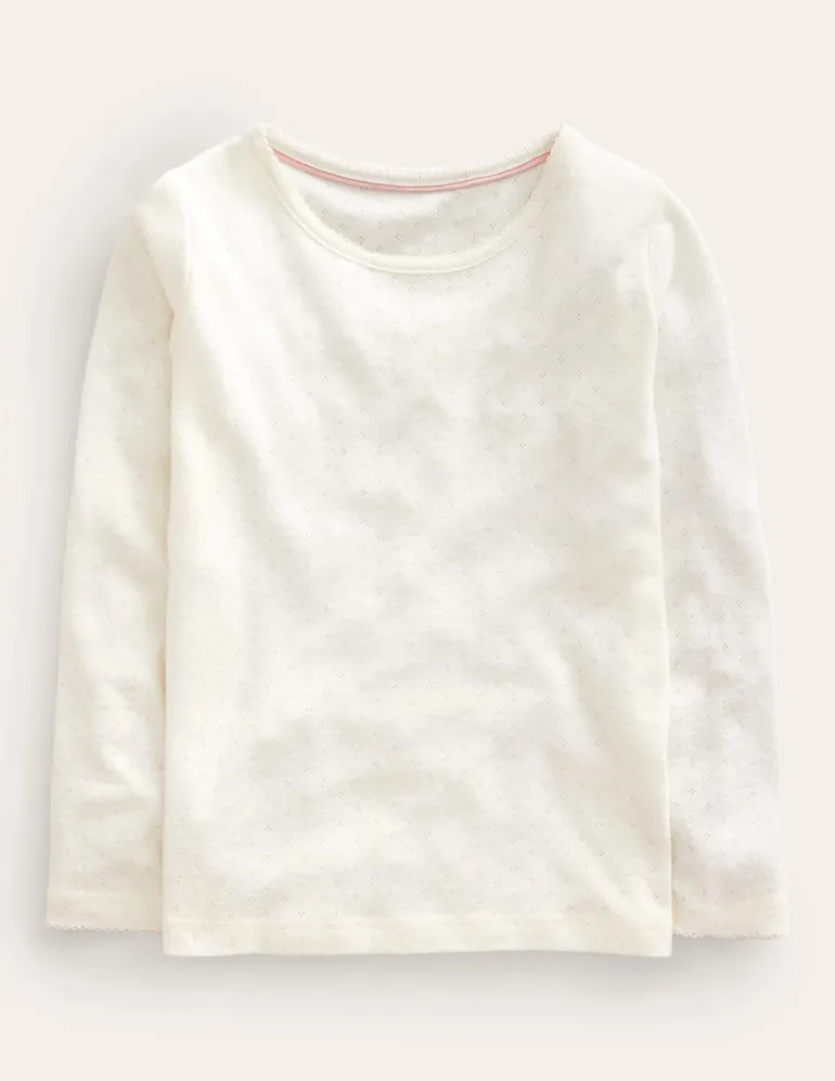Long Sleeve Pointelle Top-Soft Ivory-Boden Online