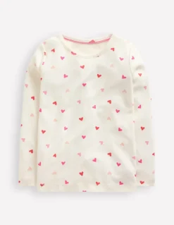 Long Sleeve Pointelle Top-Ivory Hearts-Boden Clearance