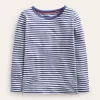 Long Sleeve Pointelle Top-Starboard Blue/Ivory-Boden Outlet