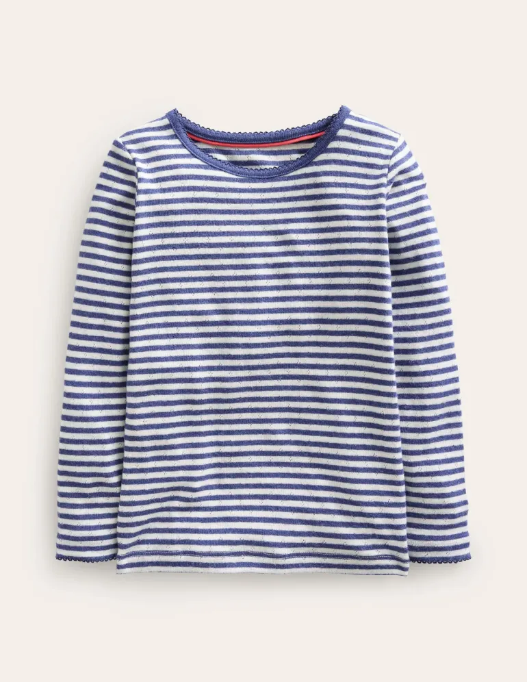 Long Sleeve Pointelle Top-Starboard Blue/Ivory-Boden Outlet
