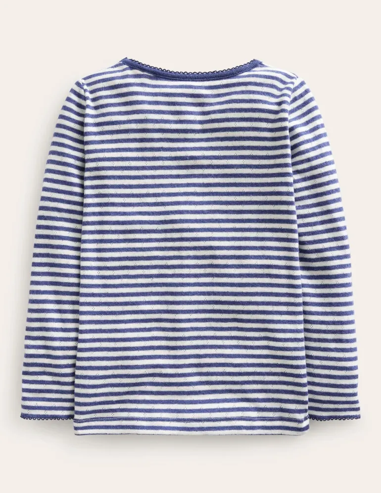 Long Sleeve Pointelle Top-Starboard Blue/Soft Ivory-Boden Shop
