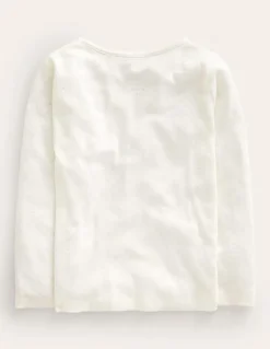 Long Sleeve Pointelle Top-Soft Ivory-Boden Online