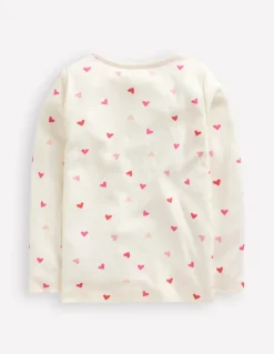Long Sleeve Pointelle Top-Ivory Hearts-Boden Clearance