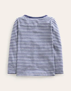 Long Sleeve Pointelle Top-Starboard Blue/Ivory-Boden Outlet