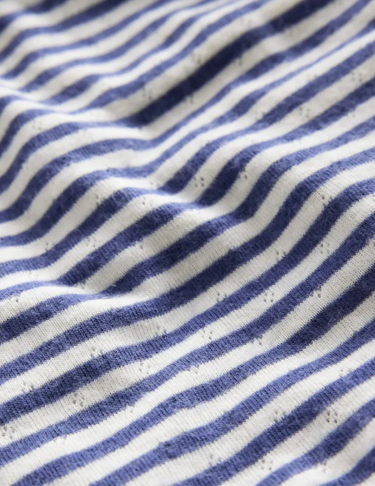 Long Sleeve Pointelle Top-Starboard Blue/Soft Ivory-Boden Shop