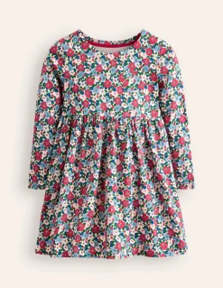 Long-Sleeved Fun Jersey Dress-Glacier Blue Winter Floral-Boden Online
