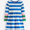 Long-Sleeved Fun Jersey Dress-Gallery Blue/ Ivory Stripe-Boden Store