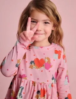 Long-Sleeved Fun Jersey Dress-Chalk Pink Valentines Pets-Boden Outlet