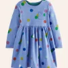 Long-Sleeved Fun Jersey Dress-Blue Marl Painted Spot-Boden Discount