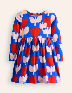 Long-Sleeved Fun Jersey Dress-Kingfisher Blue Bold Floral-Boden Online