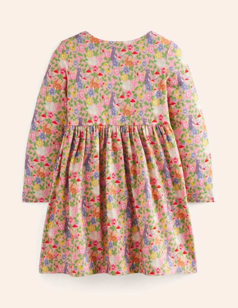 Long-Sleeved Fun Jersey Dress-Vintage Pink Bunny Field-Boden Shop