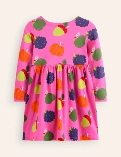 Long-Sleeved Fun Jersey Dress-Tickled Pink Autumn Friends-Boden Clearance