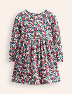 Long-Sleeved Fun Jersey Dress-Glacier Blue Winter Floral-Boden Online