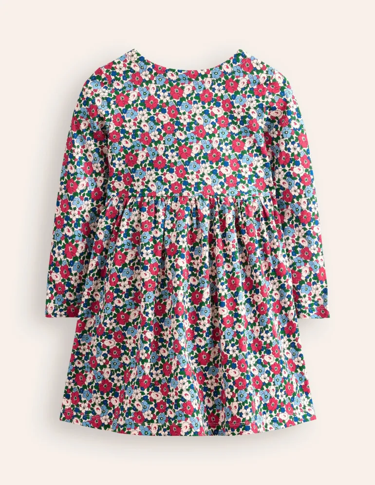 Long-Sleeved Fun Jersey Dress-Glacier Blue Winter Floral-Boden Online