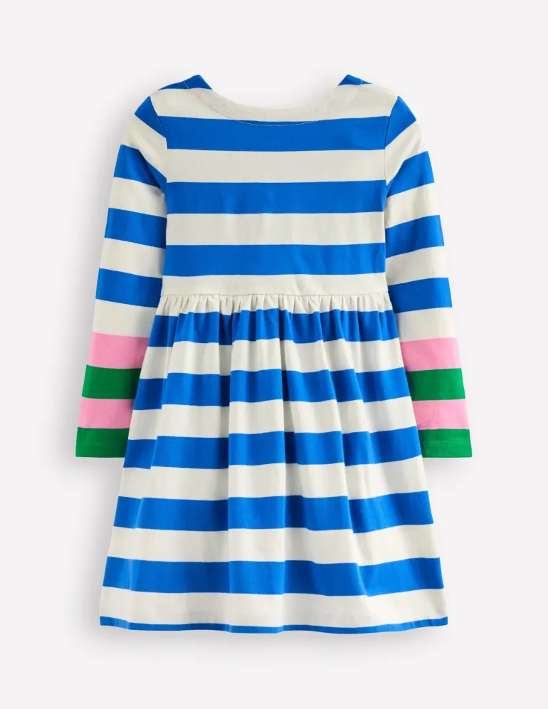 Long-Sleeved Fun Jersey Dress-Gallery Blue/ Ivory Stripe-Boden Store