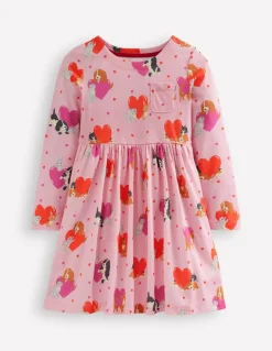 Long-Sleeved Fun Jersey Dress-Chalk Pink Valentines Pets-Boden Outlet