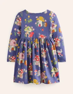 Long-Sleeved Fun Jersey Dress-Starboard Toadstool Village-Boden Flash Sale