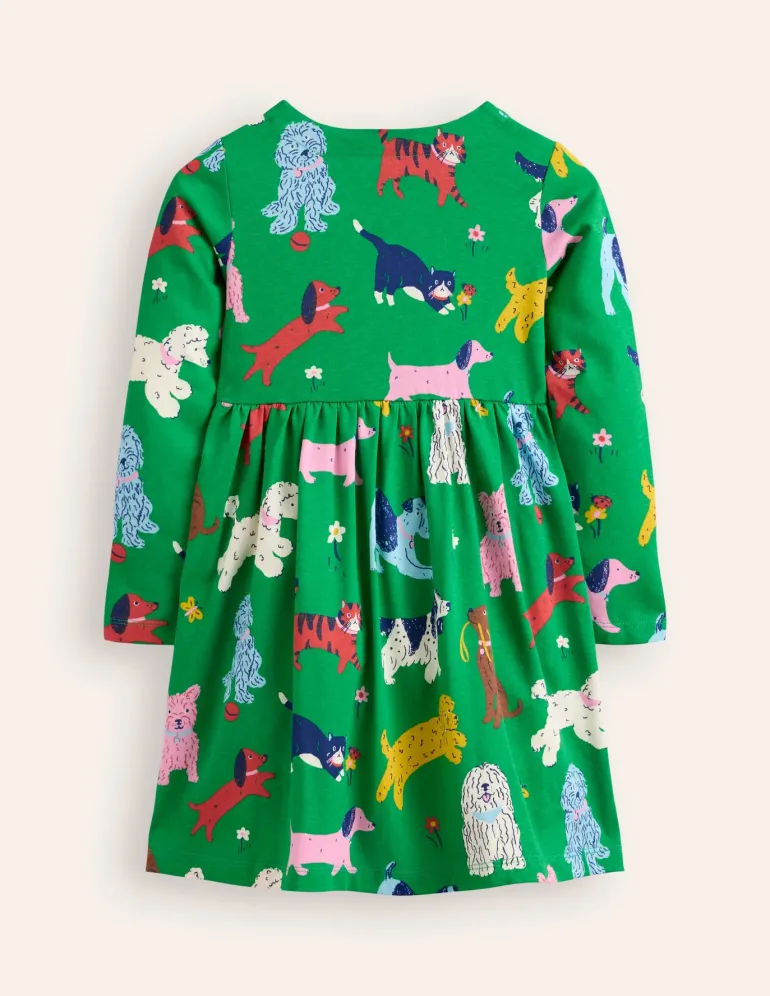 Long-Sleeved Fun Jersey Dress-Green Park Play Pets-Boden Fashion