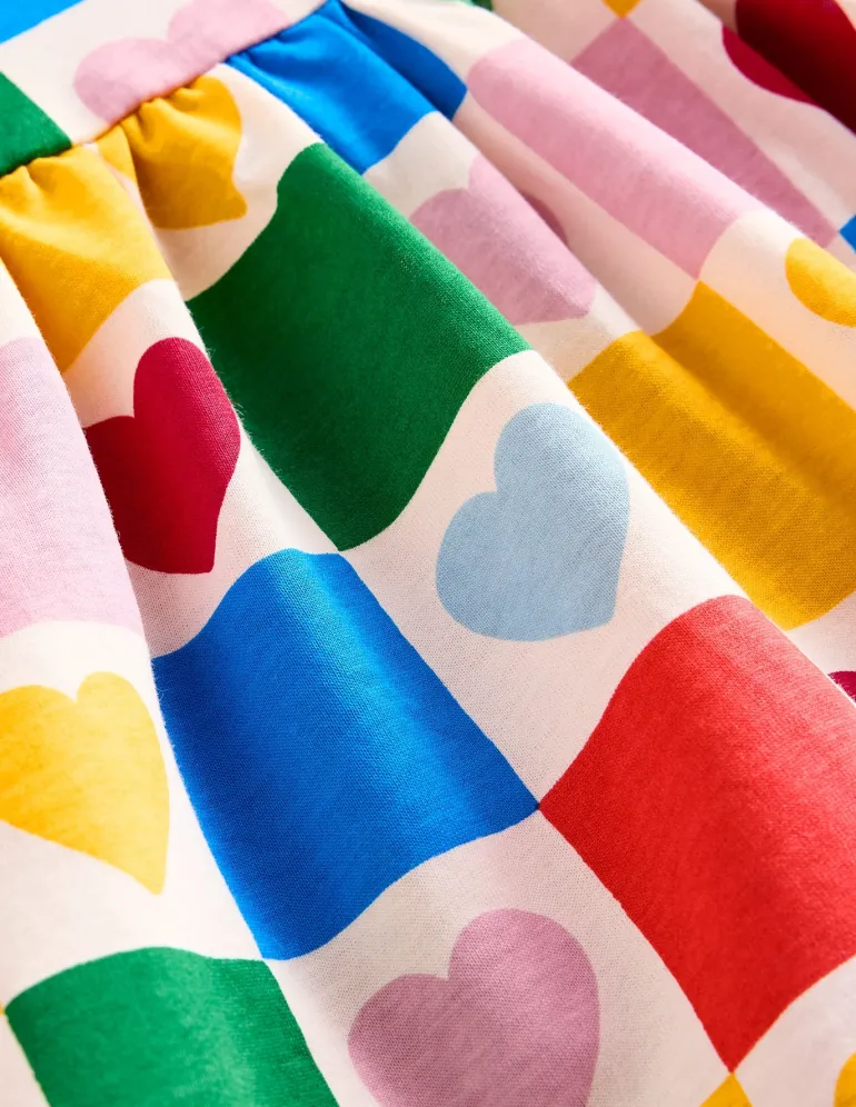 Long-Sleeved Fun Jersey Dress-Multi Chequerboard Hearts-Boden Online