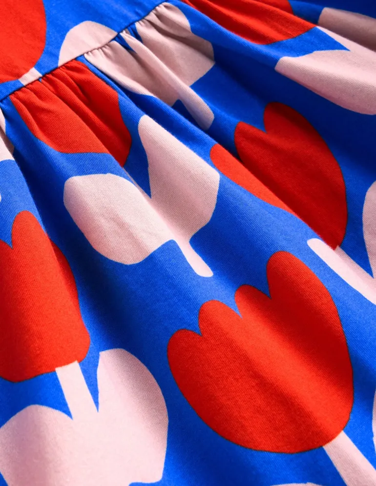 Long-Sleeved Fun Jersey Dress-Kingfisher Blue Bold Floral-Boden Online
