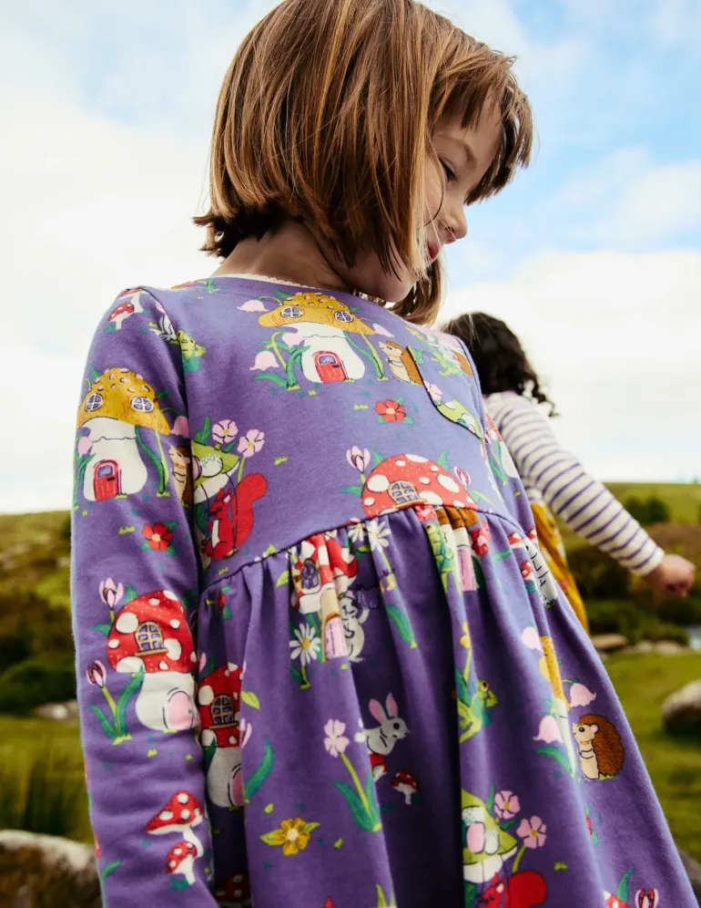 Long-Sleeved Fun Jersey Dress-Starboard Toadstool Village-Boden Flash Sale
