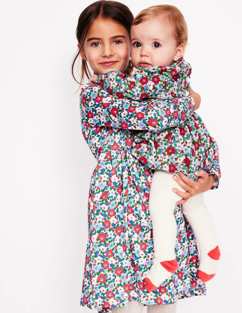 Long-Sleeved Fun Jersey Dress-Glacier Blue Winter Floral-Boden Online