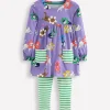 Long-sleeved print tunic set-Aster Purple Flower Cats-Boden Flash Sale